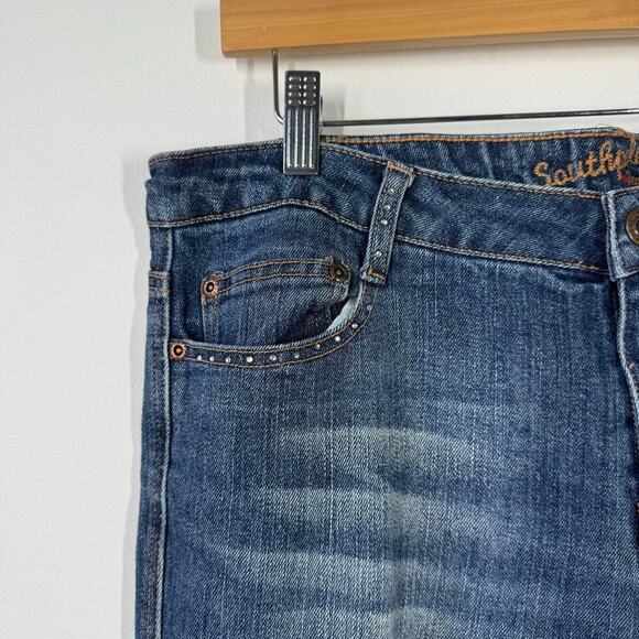 Southpole Women Jeans Size 13 Bootcut Blue Rhinestone Bling Embroidered Logo Y2K - Picture 7 of 8